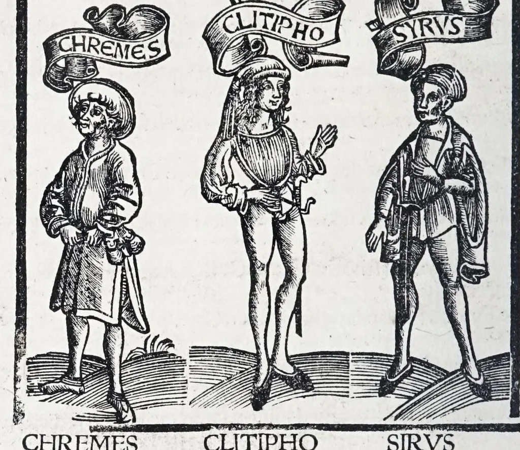 An illustration from Terenti[us] : cũ directorio vocabulorũ, sententiarũ, artis comice : glosa ĩterlineali : comẽtarijs Donato, Gvidone, Ascensio, leaf 160