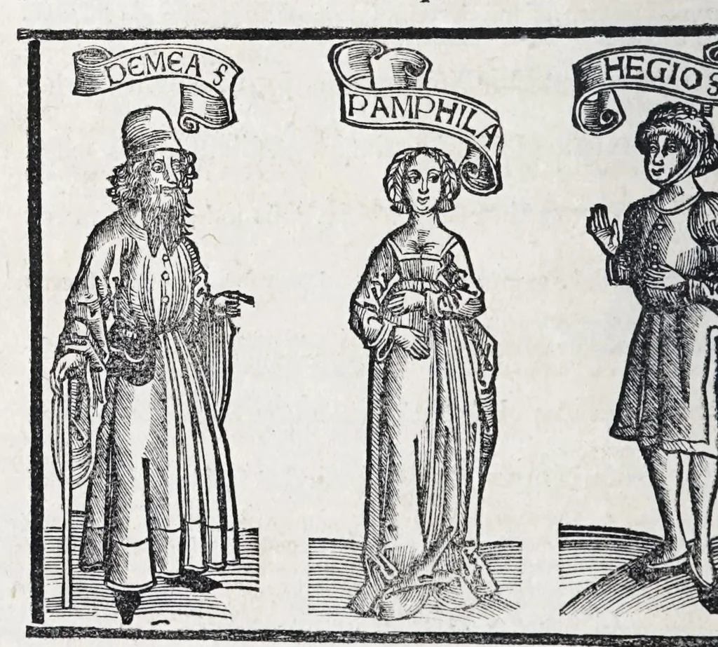 An illustration from Terenti[us] : cũ directorio vocabulorũ, sententiarũ, artis comice : glosa ĩterlineali : comẽtarijs Donato, Gvidone, Ascensio, leaf 210