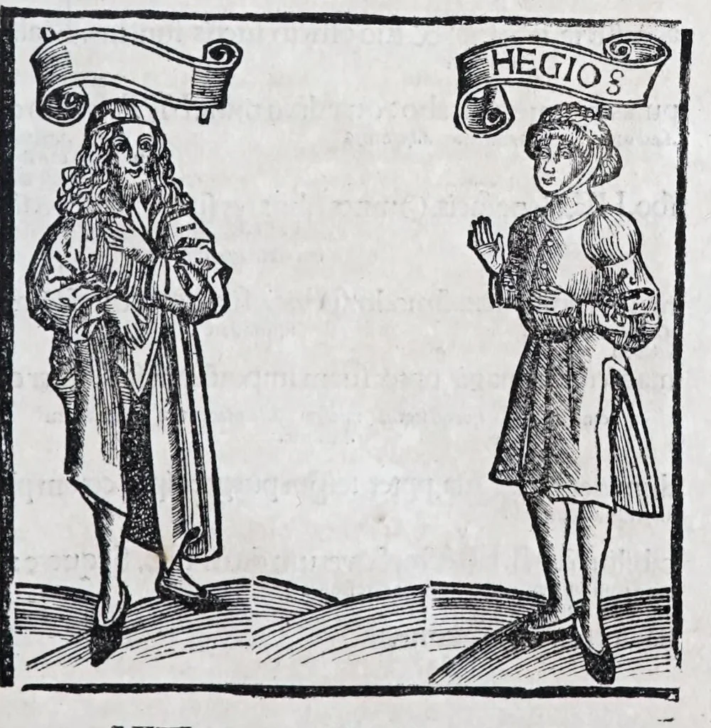 An illustration from Terenti[us] : cũ directorio vocabulorũ, sententiarũ, artis comice : glosa ĩterlineali : comẽtarijs Donato, Gvidone, Ascensio, leaf 219