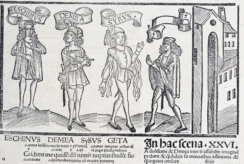 An illustration from Terenti[us] : cũ directorio vocabulorũ, sententiarũ, artis comice : glosa ĩterlineali : comẽtarijs Donato, Gvidone, Ascensio, leaf 239