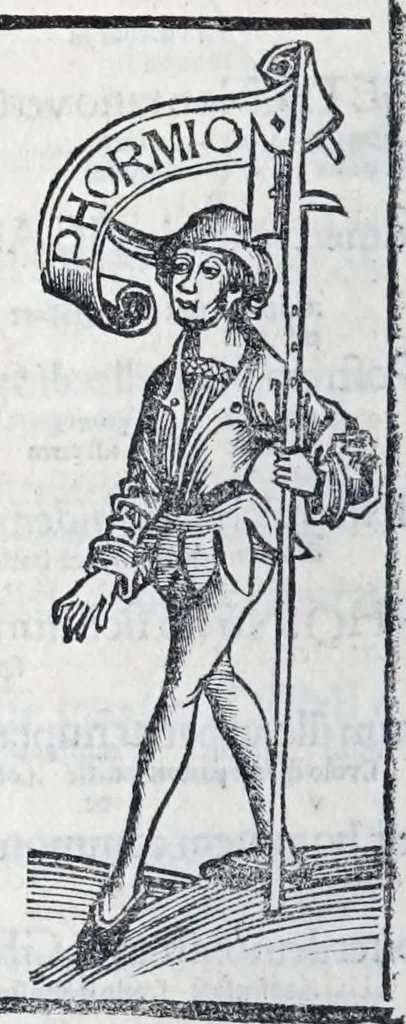 An illustration from Terenti[us] : cũ directorio vocabulorũ, sententiarũ, artis comice : glosa ĩterlineali : comẽtarijs Donato, Gvidone, Ascensio, leaf 268