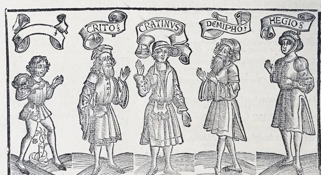 An illustration from Terenti[us] : cũ directorio vocabulorũ, sententiarũ, artis comice : glosa ĩterlineali : comẽtarijs Donato, Gvidone, Ascensio, leaf 274