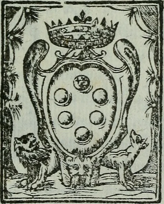 An illustration from Termini di mezzo rilievo e d'intera dottrina tra gl'archi di casa Valori in Firenze : col sommario della vita d'alcvni : compendio dell'opere de gl'altri, e indizio di tutti gl'aggiunti nel discorso dell'eccellenza degli scrittori, e nobiltà de gli studi Fiorentini, 1604, leaf 6