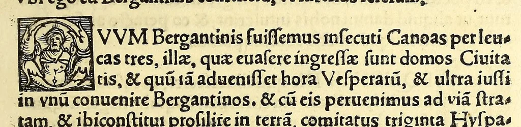 An illustration from Tertia Ferdina[n]di Cortesii Sac. Caesar. et Cath. Maiesta. in nova maris oceani Hyspania generalis præfecti p[rae]clara narratio, : in qua celebris ciuitatis Temixtitan expugnatio, aliaru[m]q[ue] prouintiaru[m], qu[a]e defecerant recuperatio continetur, in quaru[m] expugnatione, recuperatione q[ue] præfectus, una cum Hyspanis victorias æterna memoria dignas consequutus est, pr[a]eterea in ea Mare del Sur Cortesium detexisse rece[n]set[er], quod nos Australe Indicu[m] Pelagus putam[us], [et] alias innumeras prouintias aurifodinis, unionibus, variisq[ue] Gemmarum generibus refertas, et postremo illis innotuisse in eis quoq[ue] aromata contineri,, 1524, leaf 61
