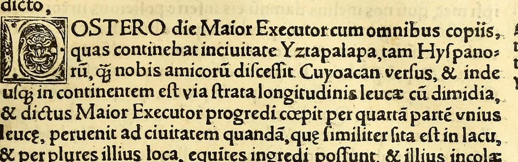 An illustration from Tertia Ferdina[n]di Cortesii Sac. Caesar. et Cath. Maiesta. in nova maris oceani Hyspania generalis præfecti p[rae]clara narratio, : in qua celebris ciuitatis Temixtitan expugnatio, aliaru[m]q[ue] prouintiaru[m], qu[a]e defecerant recuperatio continetur, in quaru[m] expugnatione, recuperatione q[ue] præfectus, una cum Hyspanis victorias æterna memoria dignas consequutus est, pr[a]eterea in ea Mare del Sur Cortesium detexisse rece[n]set[er], quod nos Australe Indicu[m] Pelagus putam[us], [et] alias innumeras prouintias aurifodinis, unionibus, variisq[ue] Gemmarum generibus refertas, et postremo illis innotuisse in eis quoq[ue] aromata contineri,, 1524, leaf 63