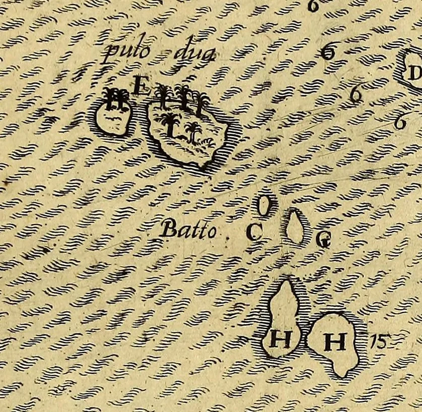 An illustration from Tertia pars Indiae Orientalis: qua continentur I. Secunda pars nauigationum à Ioanne Hugone Lintschotano Hollando in Orientem susceptarum; & maximè situs illarum regionum, & in his insularum, fluminum, riparum, portuum, &c. tum in transitu, tum ipsa India sitorum: vbi iuxta etiam vniuersa, quae autor illic, & postea in reditu versus Hollandiam vidit & notauit, diligenter designantur. : II. Nauigatio Hollandorum in insulas Orientales, Iavan & Sumatram: vbi pariter de moribus, vita, & religione incolarum quaedam haud iniucunda traduntur. III. Tres nauigationes Hollandorum in modò dictam Indiam per septentrionalem seu glacialem oceanum, vbi mira quaedam & stupenda denarrantur., 1601, leaf 227