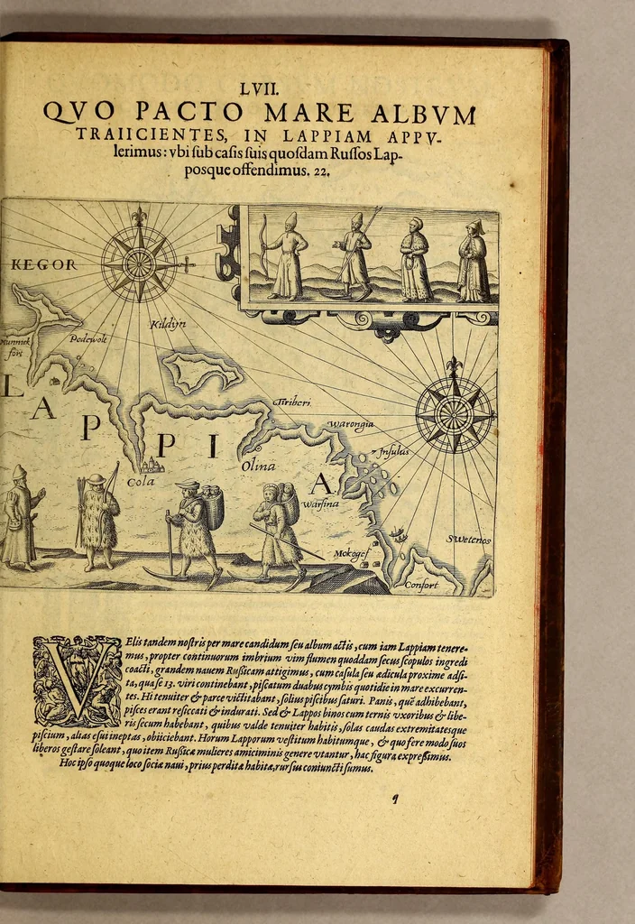 An illustration from Tertia pars Indiae Orientalis: qua continentur I. Secunda pars nauigationum à Ioanne Hugone Lintschotano Hollando in Orientem susceptarum; & maximè situs illarum regionum, & in his insularum, fluminum, riparum, portuum, &c. tum in transitu, tum ipsa India sitorum: vbi iuxta etiam vniuersa, quae autor illic, & postea in reditu versus Hollandiam vidit & notauit, diligenter designantur. : II. Nauigatio Hollandorum in insulas Orientales, Iavan & Sumatram: vbi pariter de moribus, vita, & religione incolarum quaedam haud iniucunda traduntur. III. Tres nauigationes Hollandorum in modò dictam Indiam per septentrionalem seu glacialem oceanum, vbi mira quaedam & stupenda denarrantur., 1601, leaf 313