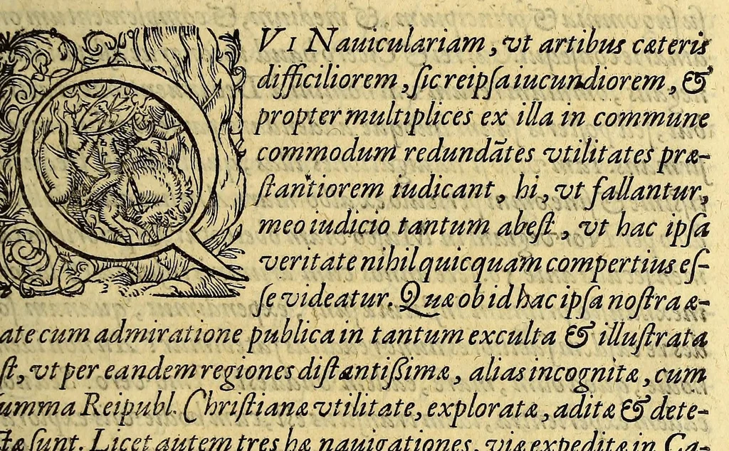 An illustration from Tertia pars Indiae Orientalis: qua continentur I. Secunda pars nauigationum à Ioanne Hugone Lintschotano Hollando in Orientem susceptarum; & maximè situs illarum regionum, & in his insularum, fluminum, riparum, portuum, &c. tum in transitu, tum ipsa India sitorum: vbi iuxta etiam vniuersa, quae autor illic, & postea in reditu versus Hollandiam vidit & notauit, diligenter designantur. : II. Nauigatio Hollandorum in insulas Orientales, Iauan & Sumatram: vbi pariter de morbius, vita, & religione incolarum quaedam haud iniucunda traduntur. III. Tres nauigationes Hollandorum in modò dictam Indiam per septentrionalem seu glacialem oceanum, vbi mira quaedam & stupenda denarrantur., 1601, leaf 161