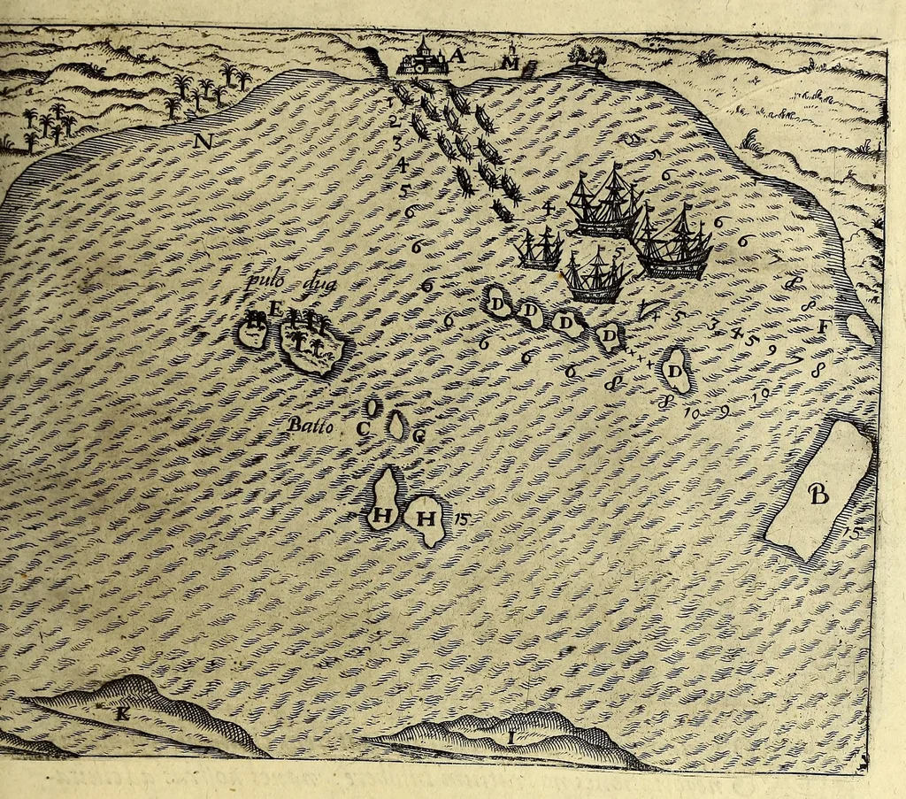 An illustration from Tertia pars Indiae Orientalis: qua continentur I. Secunda pars nauigationum à Ioanne Hugone Lintschotano Hollando in Orientem susceptarum; & maximè situs illarum regionum, & in his insulàrum, fluminum, riparum, portuum, &c. tum in transitu, tum ipsa India sitorum: vbi iuxta etiam vniuersa, quae autor illic, & postea in reditu versus Hollandiam vidit & notauit, diligenter designantur. : II. Nauigatio Hollandorum in insulas Orientales, Iauan & Svmatram: vbi pariter de morbius, vita, & religione incolarum quaedam haud iniucunda traduntur. III. Tres nauigationes Hollandorum in modo dictam Indiam per septentrionalem seu glacialem oceanum, vbi mira quaedam & stupenda denarrantur. Quibus iam de nouo accesserunt aliae de anno M.D.XVIII. vsq[ue] M.D.C.XXIX. historiae memorabiles, & notatu dignissimae., 1629, leaf 181