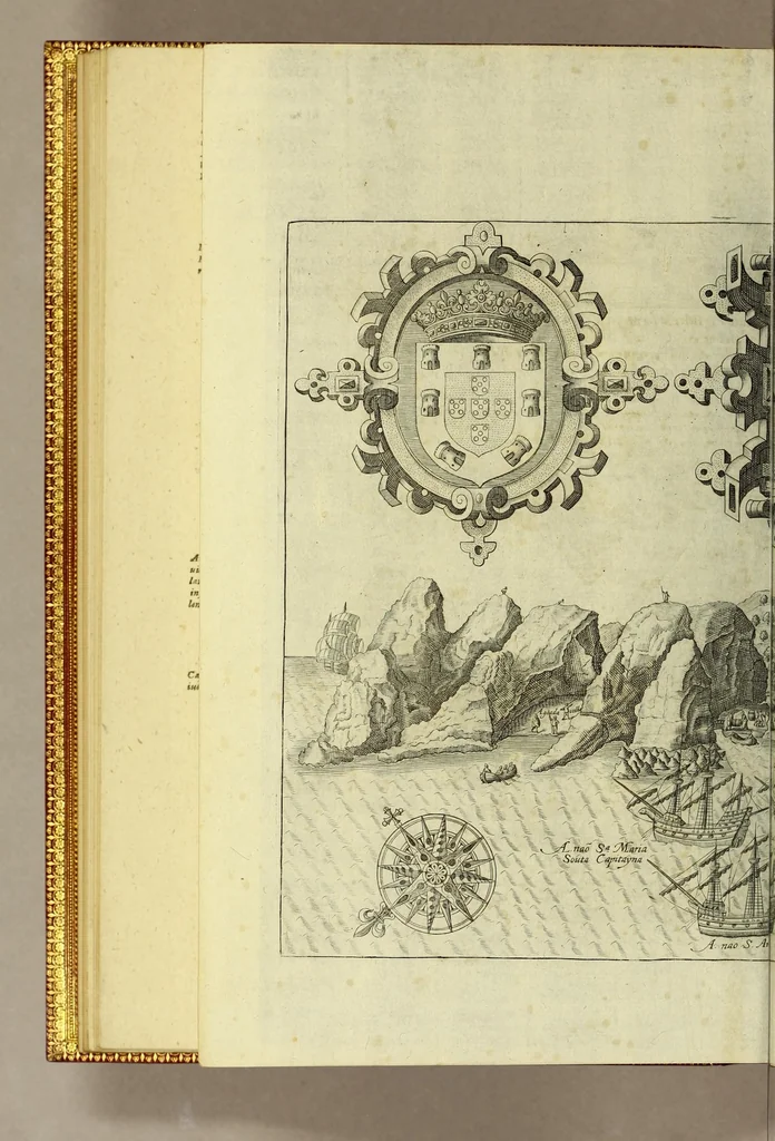 An illustration from Tertia pars Indiae Orientalis: qua continentur I. Secunda pars nauigationum à Ioanne Hugone Lintschotano Hollando in Orientem susceptarum; & maximè situs illarum regionum, & in his insulàrum, fluminum, riparum, portuum, &c. tum in transitu, tum ipsa India sitorum: vbi iuxta etiam vniuersa, quae autor illic, & postea in reditu versus Hollandiam vidit & notauit, diligenter designantur. : II. Nauigatio Hollandorum in insulas Orientales, Iauan & Svmatram: vbi pariter de morbius, vita, & religione incolarum quaedam haud iniucunda traduntur. III. Tres nauigationes Hollandorum in modo dictam Indiam per septentrionalem seu glacialem oceanum, vbi mira quaedam & stupenda denarrantur. Quibus iam de nouo accesserunt aliae de anno M.D.XVIII. vsq[ue] M.D.C.XXIX. historiae memorabiles, & notatu dignissimae., 1629, leaf 36