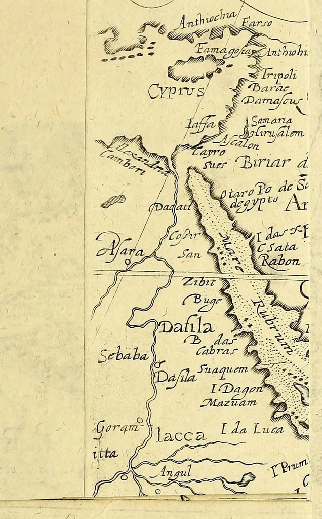 An illustration from Tertia pars Indiae Orientalis: qua continentur I. Secunda pars nauigationum à Ioanne Hugone Lintschotano Hollando in Orientem susceptarum; & maximè situs illarum regionum, & in his insulàrum, fluminum, riparum, portuum, &c. tum in transitu, tum ipsa India sitorum: vbi iuxta etiam vniuersa, quae autor illic, & postea in reditu versus Hollandiam vidit & notauit, diligenter designantur. : II. Nauigatio Hollandorum in insulas Orientales, Iauan & Svmatram: vbi pariter de morbius, vita, & religione incolarum quaedam haud iniucunda traduntur. III. Tres nauigationes Hollandorum in modo dictam Indiam per septentrionalem seu glacialem oceanum, vbi mira quaedam & stupenda denarrantur. Quibus iam de nouo accesserunt aliae de anno M.D.XVIII. vsq[ue] M.D.C.XXIX. historiae memorabiles, & notatu dignissimae., 1629, leaf 63