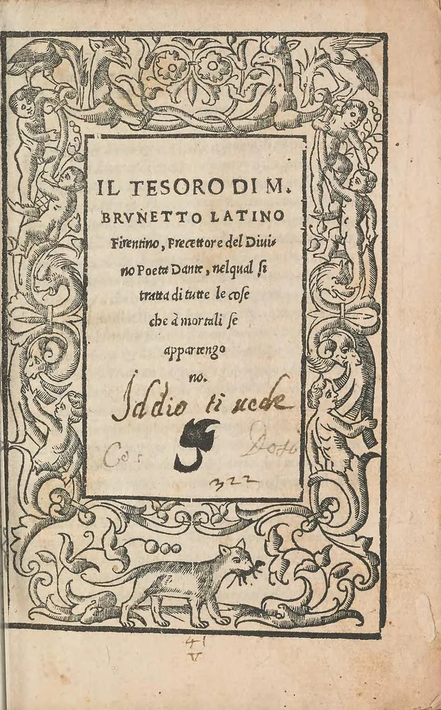 An illustration from Il tesoro di m. Brvnetto Latino Firentino, precettore del diuino poeta Dante, nelqual si tratta di tutte le cose che à mortali se appartengono, 1533, leaf 5