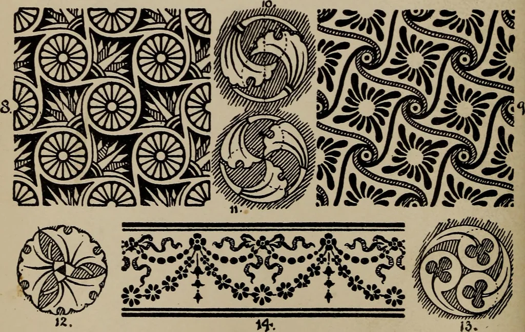 An illustration from A text book dealing with ornamental design for woven fabrics, 1897, leaf 47