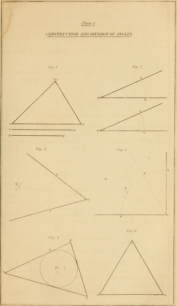 An illustration from A text book of geometrical drawing, for the use of mechanics and schools, in which the definitions and rules of geometry are familiarly explained, 1849, leaf 36