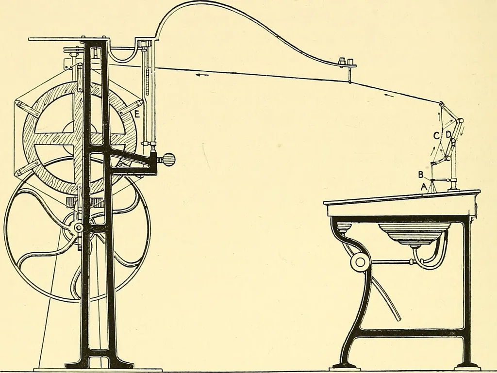 An illustration from The textile industries : a practical guide to fibres, yarns & fabrics in every branch of textile manufacture, including preparation of fibres, spinning, doubling, designing, weaving, bleaching, printing, dyeing and finishing, 1910, leaf 105