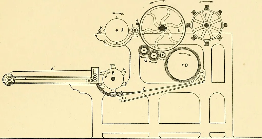 An illustration from The textile industries : a practical guide to fibres, yarns & fabrics in every branch of textile manufacture, including preparation of fibres, spinning, doubling, designing, weaving, bleaching, printing, dyeing and finishing, 1910, leaf 202