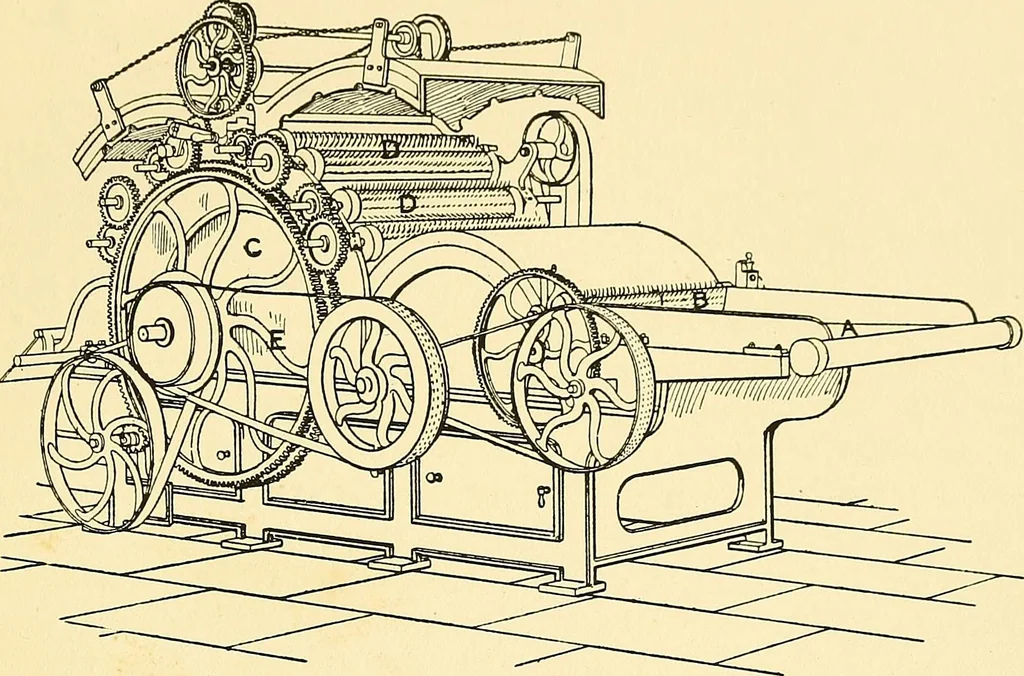 An illustration from The textile industries : a practical guide to fibres, yarns & fabrics in every branch of textile manufacture, including preparation of fibres, spinning, doubling, designing, weaving, bleaching, printing, dyeing and finishing, 1910, leaf 208