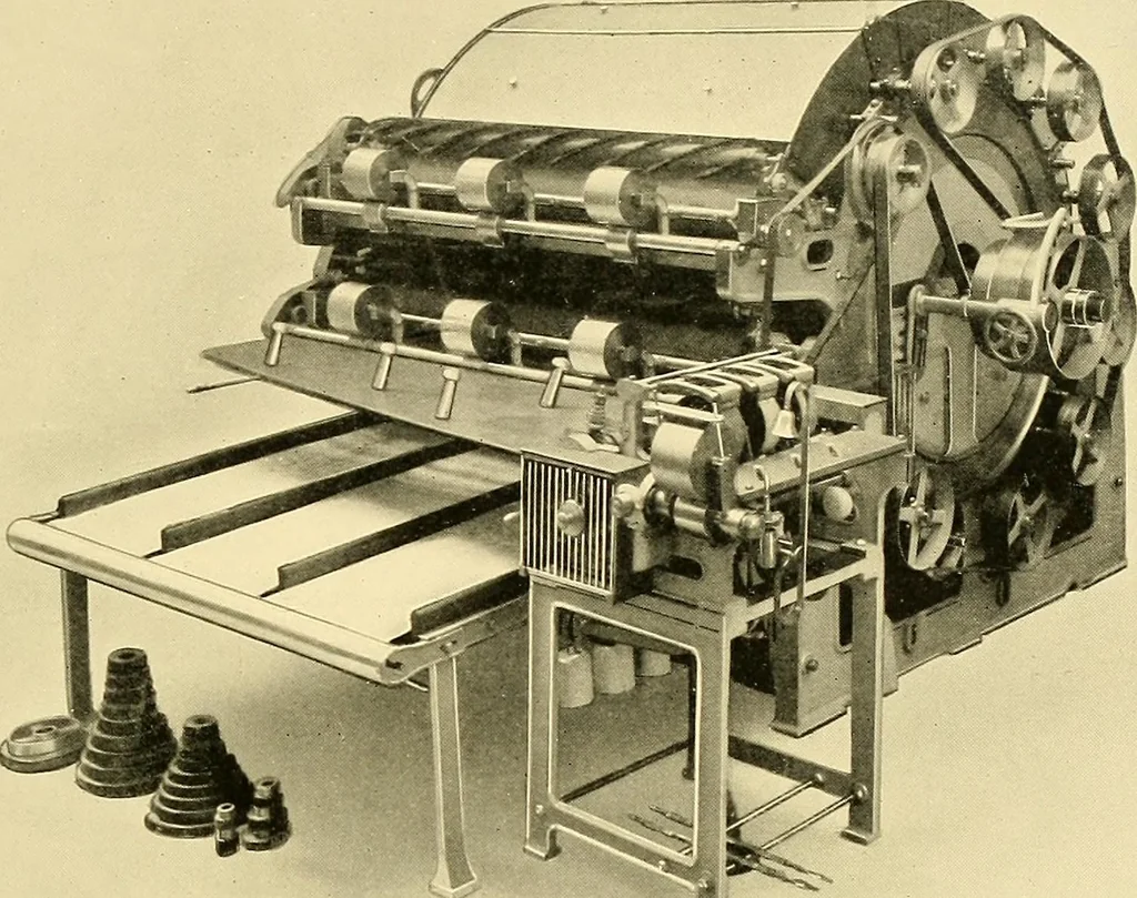 An illustration from The textile industries : a practical guide to fibres, yarns & fabrics in every branch of textile manufacture, including preparation of fibres, spinning, doubling, designing, weaving, bleaching, printing, dyeing and finishing, 1910, leaf 122