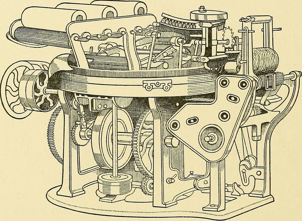 An illustration from The textile industries : a practical guide to fibres, yarns & fabrics in every branch of textile manufacture, including preparation of fibres, spinning, doubling, designing, weaving, bleaching, printing, dyeing and finishing, 1910, leaf 137