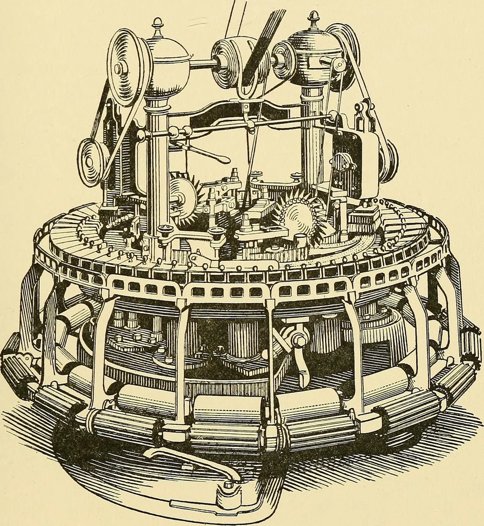 An illustration from The textile industries : a practical guide to fibres, yarns & fabrics in every branch of textile manufacture, including preparation of fibres, spinning, doubling, designing, weaving, bleaching, printing, dyeing and finishing, 1910, leaf 138