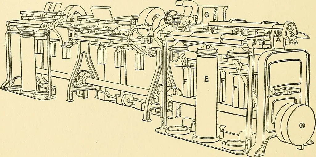 An illustration from The textile industries : a practical guide to fibres, yarns & fabrics in every branch of textile manufacture, including preparation of fibres, spinning, doubling, designing, weaving, bleaching, printing, dyeing and finishing, 1910, leaf 187