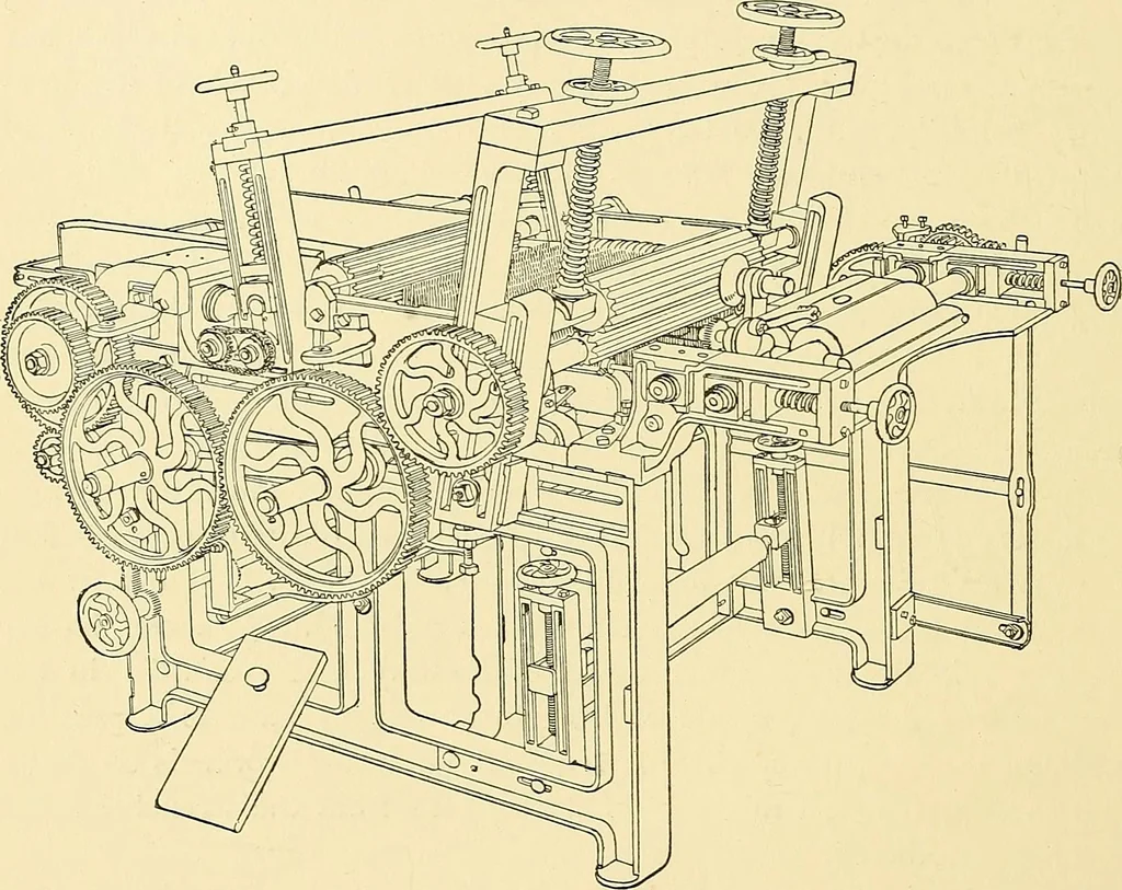 An illustration from The textile industries : a practical guide to fibres, yarns & fabrics in every branch of textile manufacture, including preparation of fibres, spinning, doubling, designing, weaving, bleaching, printing, dyeing and finishing, 1910, leaf 199