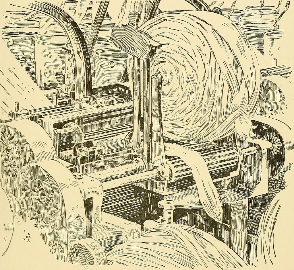 An illustration from The textile industries : a practical guide to fibres, yarns & fabrics in every branch of textile manufacture, including preparation of fibres, spinning, doubling, designing, weaving, bleaching, printing, dyeing and finishing, 1910, leaf 200