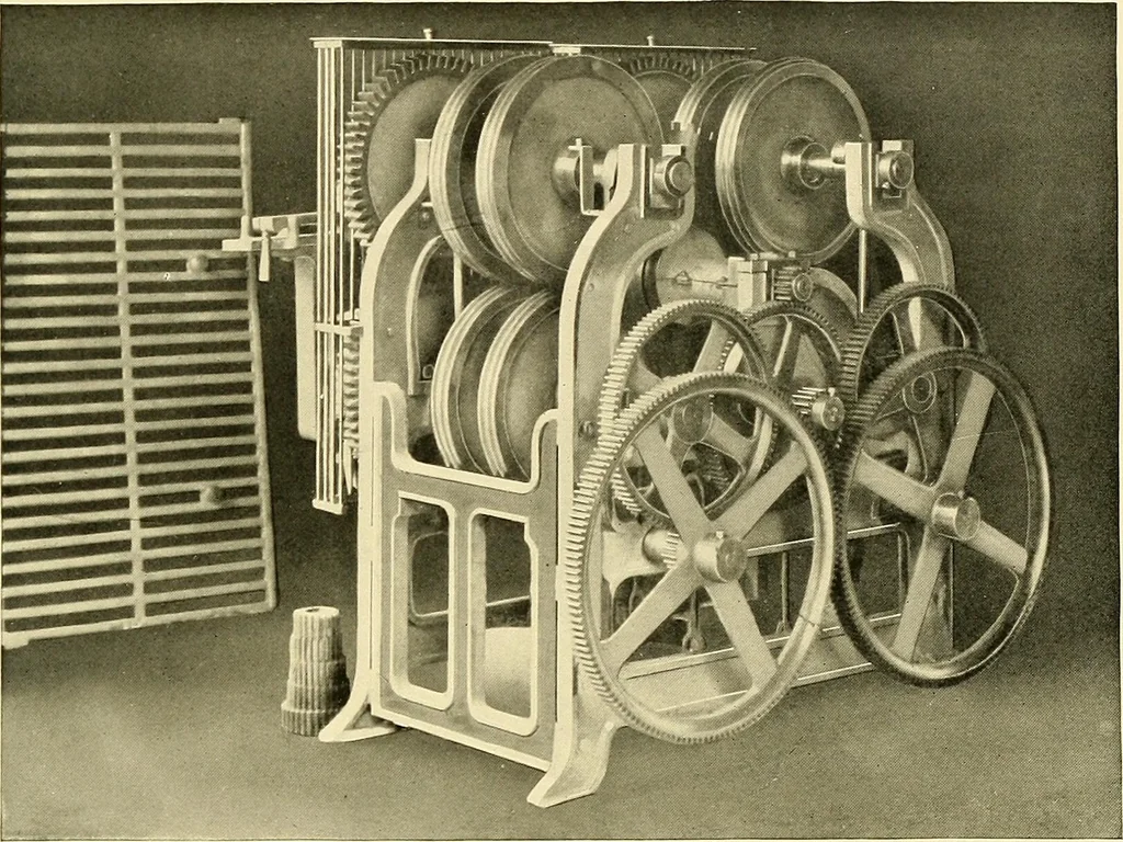 An illustration from The textile industries : a practical guide to fibres, yarns & fabrics in every branch of textile manufacture, including preparation of fibres, spinning, doubling, designing, weaving, bleaching, printing, dyeing and finishing, 1910, leaf 24