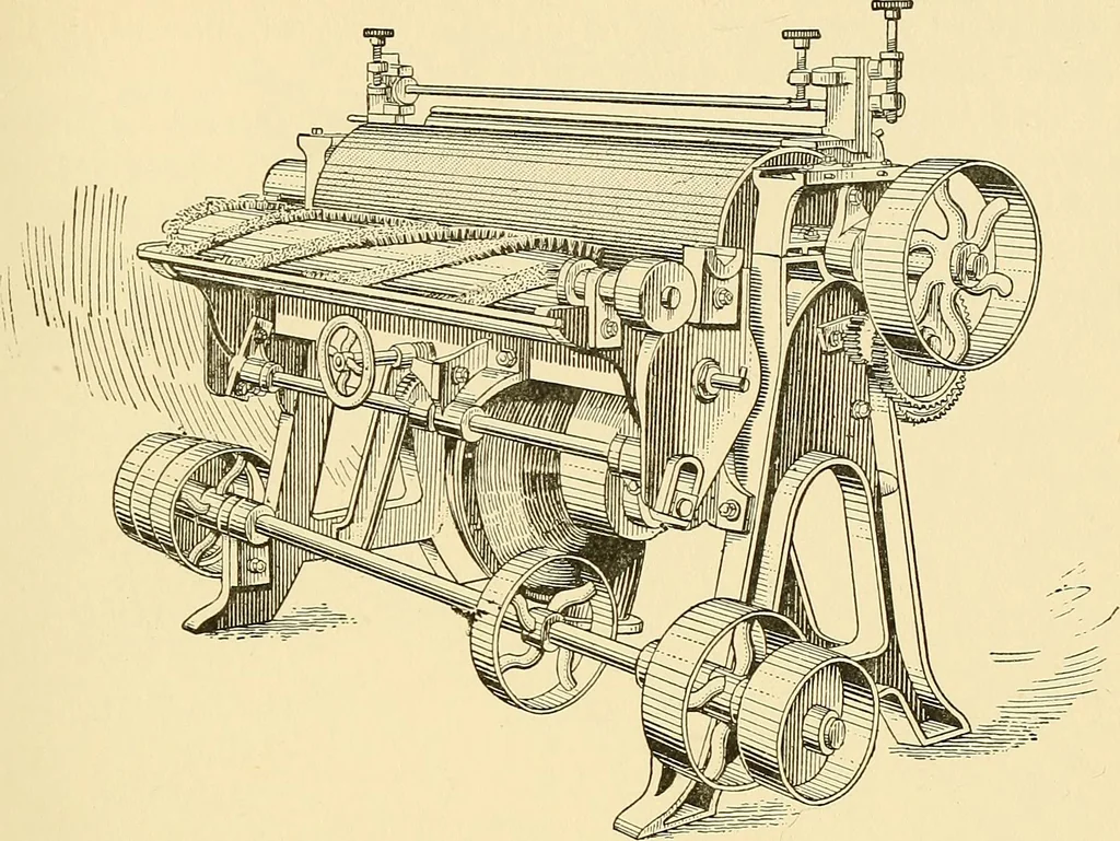 An illustration from The textile industries : a practical guide to fibres, yarns & fabrics in every branch of textile manufacture, including preparation of fibres, spinning, doubling, designing, weaving, bleaching, printing, dyeing and finishing, 1910, leaf 76