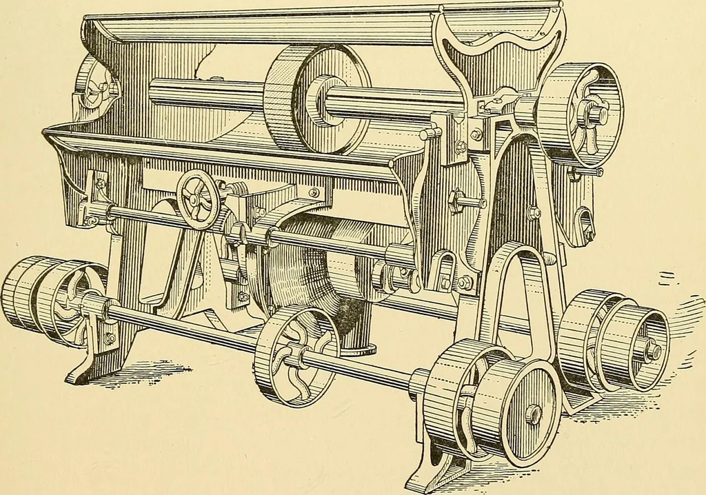 An illustration from The textile industries : a practical guide to fibres, yarns & fabrics in every branch of textile manufacture, including preparation of fibres, spinning, doubling, designing, weaving, bleaching, printing, dyeing and finishing, 1910, leaf 76