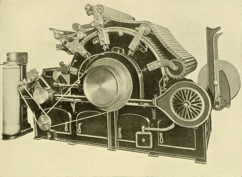 An illustration from The textile industries : a practical guide to fibres, yarns & fabrics in every branch of textile manufacture, including preparation of fibres, spinning, doubling, designing, weaving, bleaching, printing, dyeing and finishing, 1910, leaf 86