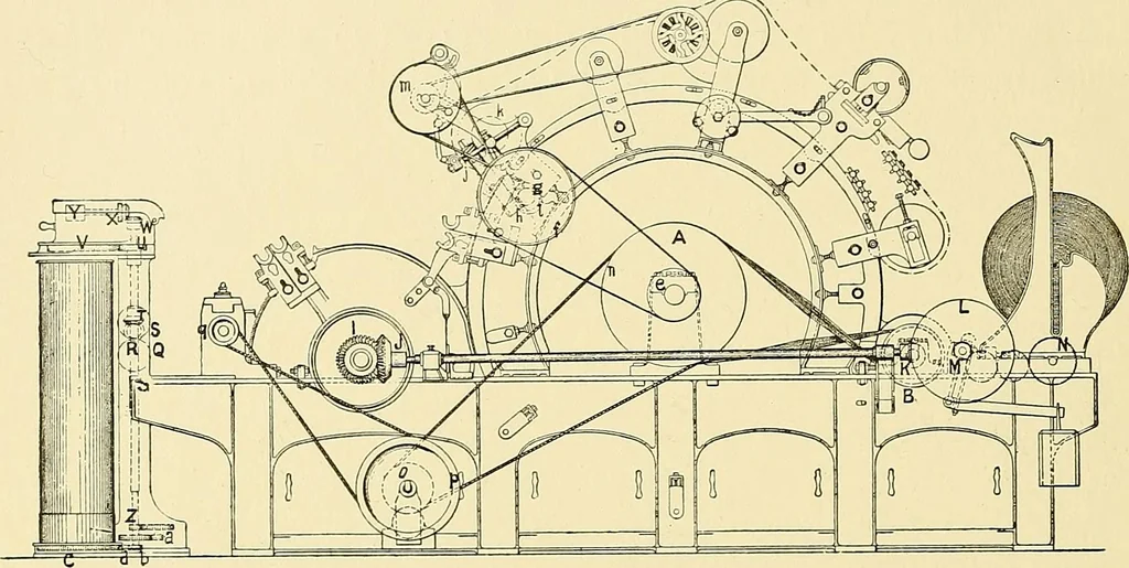 An illustration from The textile industries : a practical guide to fibres, yarns & fabrics in every branch of textile manufacture, including preparation of fibres, spinning, doubling, designing, weaving, bleaching, printing, dyeing and finishing, 1910, leaf 91
