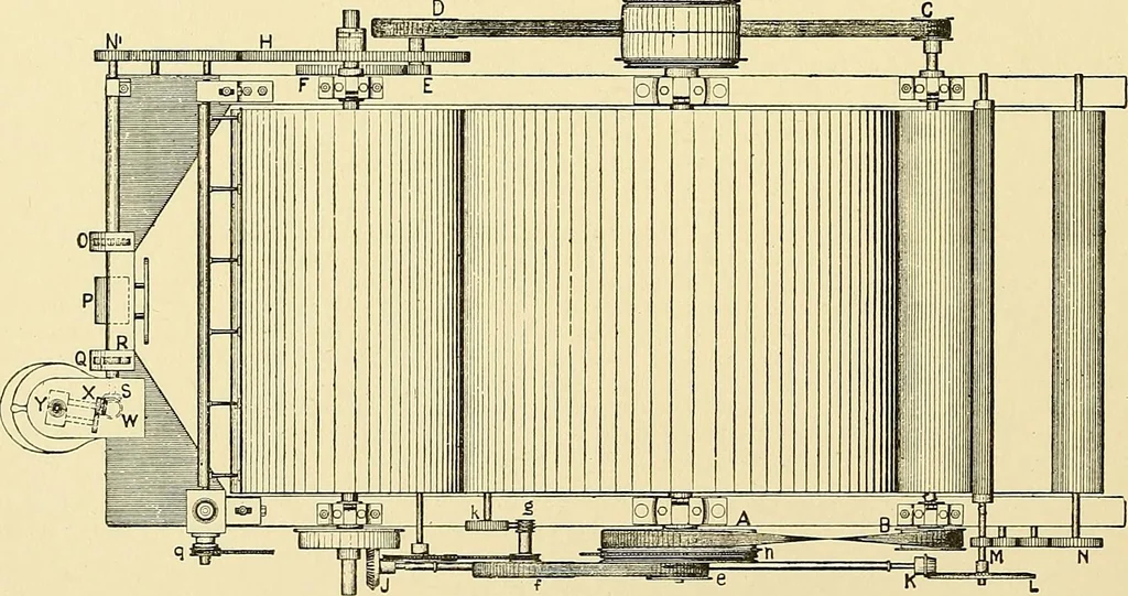 An illustration from The textile industries : a practical guide to fibres, yarns & fabrics in every branch of textile manufacture, including preparation of fibres, spinning, doubling, designing, weaving, bleaching, printing, dyeing and finishing, 1910, leaf 91