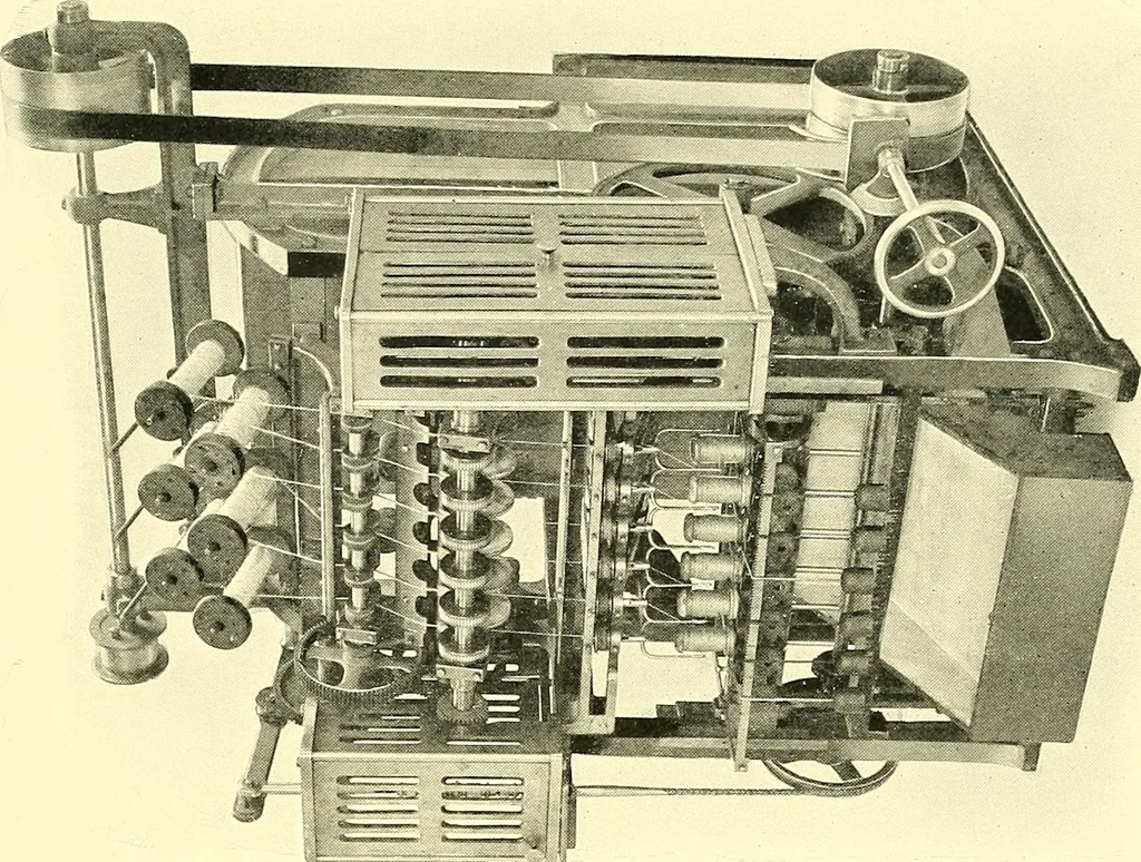 An illustration from The textile industries : a practical guide to fibres, yarns & fabrics in every branch of textile manufacture, including preparation of fibres, spinning, doubling, designing, weaving, bleaching, printing, dyeing and finishing, 1910, leaf 150