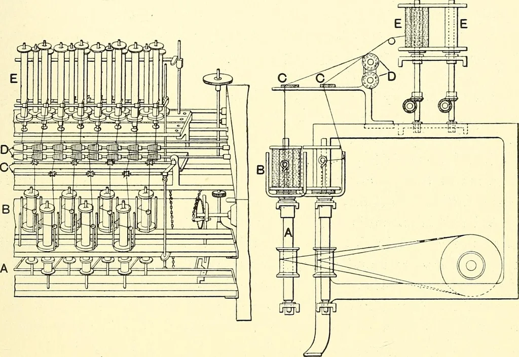 An illustration from The textile industries : a practical guide to fibres, yarns & fabrics in every branch of textile manufacture, including preparation of fibres, spinning, doubling, designing, weaving, bleaching, printing, dyeing and finishing, 1910, leaf 218