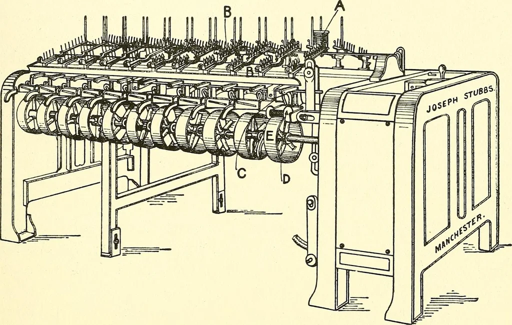An illustration from The textile industries : a practical guide to fibres, yarns & fabrics in every branch of textile manufacture, including preparation of fibres, spinning, doubling, designing, weaving, bleaching, printing, dyeing and finishing, 1910, leaf 232