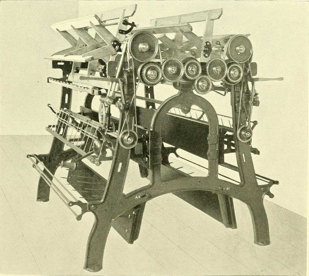 An illustration from The textile industries : a practical guide to fibres, yarns & fabrics in every branch of textile manufacture, including preparation of fibres, spinning, doubling, designing, weaving, bleaching, printing, dyeing and finishing, 1910, leaf 234