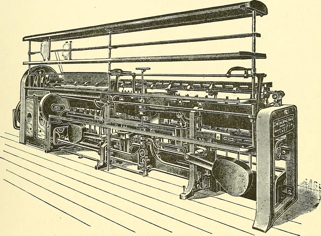 An illustration from The textile industries : a practical guide to fibres, yarns & fabrics in every branch of textile manufacture, including preparation of fibres, spinning, doubling, designing, weaving, bleaching, printing, dyeing and finishing, 1910, leaf 32