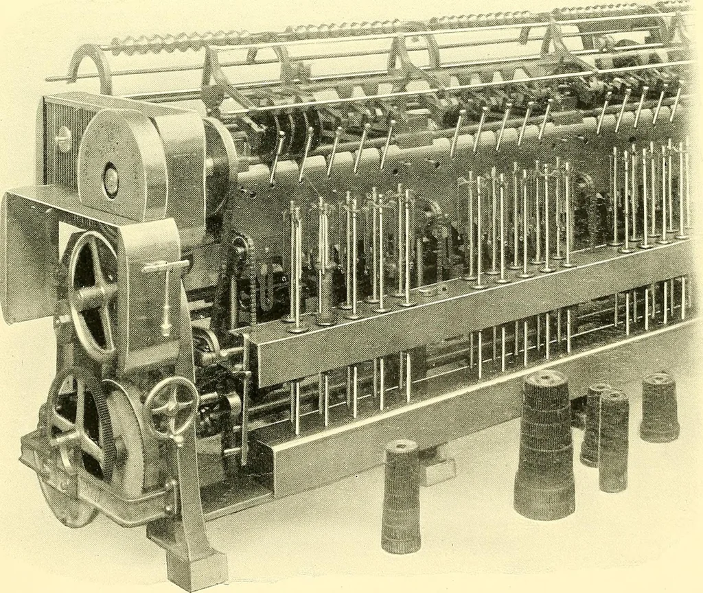An illustration from The textile industries : a practical guide to fibres, yarns & fabrics in every branch of textile manufacture, including preparation of fibres, spinning, doubling, designing, weaving, bleaching, printing, dyeing and finishing, 1910, leaf 46