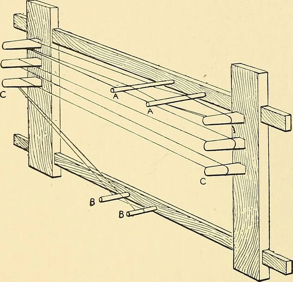 An illustration from The textile industries : a practical guide to fibres, yarns & fabrics in every branch of textile manufacture, including preparation of fibres, spinning, doubling, designing, weaving, bleaching, printing, dyeing and finishing, 1910, leaf 102