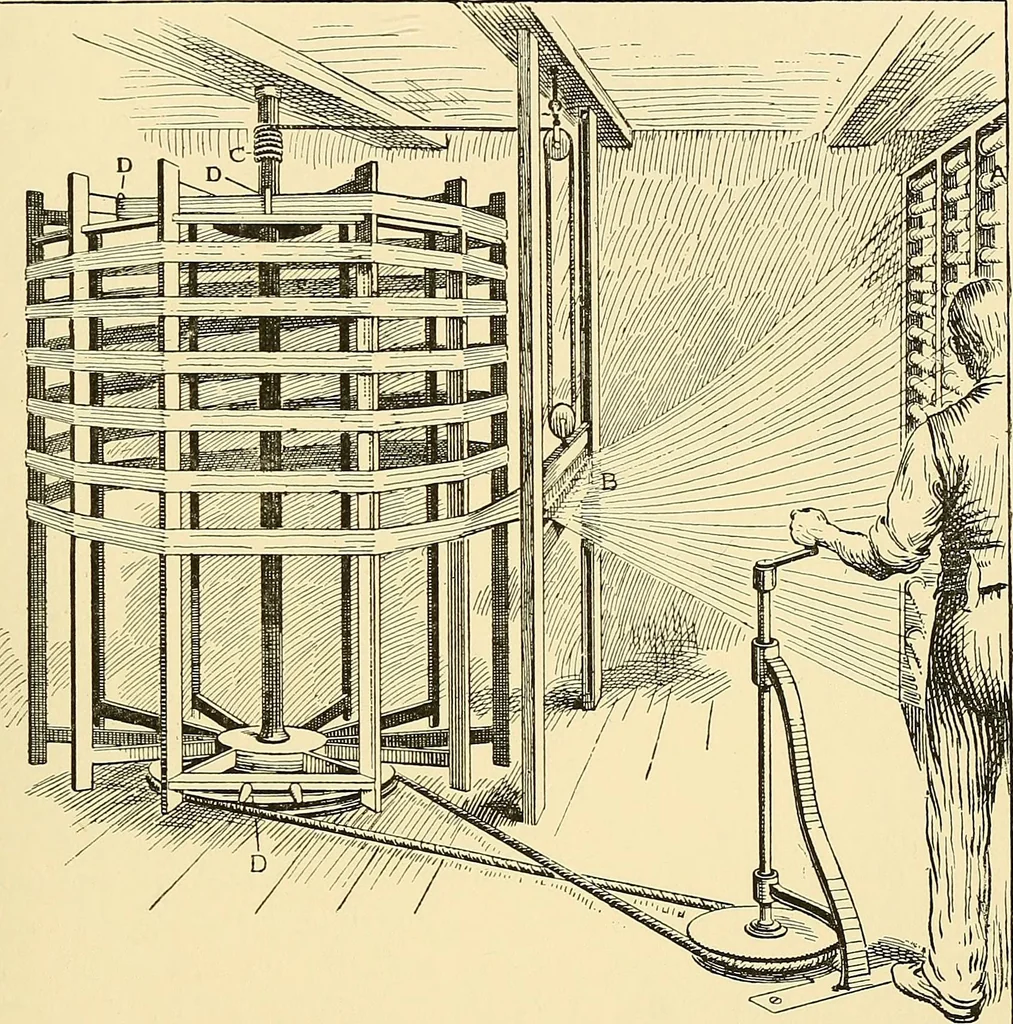 An illustration from The textile industries : a practical guide to fibres, yarns & fabrics in every branch of textile manufacture, including preparation of fibres, spinning, doubling, designing, weaving, bleaching, printing, dyeing and finishing, 1910, leaf 110