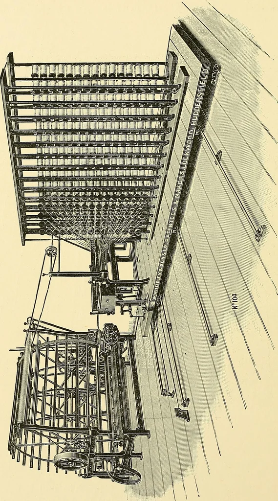 An illustration from The textile industries : a practical guide to fibres, yarns & fabrics in every branch of textile manufacture, including preparation of fibres, spinning, doubling, designing, weaving, bleaching, printing, dyeing and finishing, 1910, leaf 113