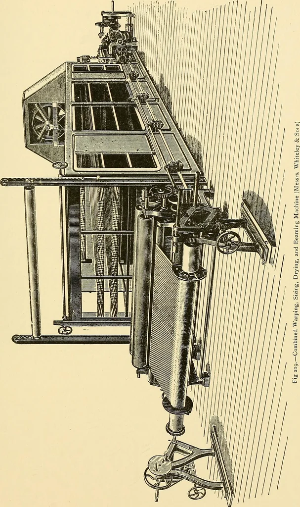 An illustration from The textile industries : a practical guide to fibres, yarns & fabrics in every branch of textile manufacture, including preparation of fibres, spinning, doubling, designing, weaving, bleaching, printing, dyeing and finishing, 1910, leaf 130
