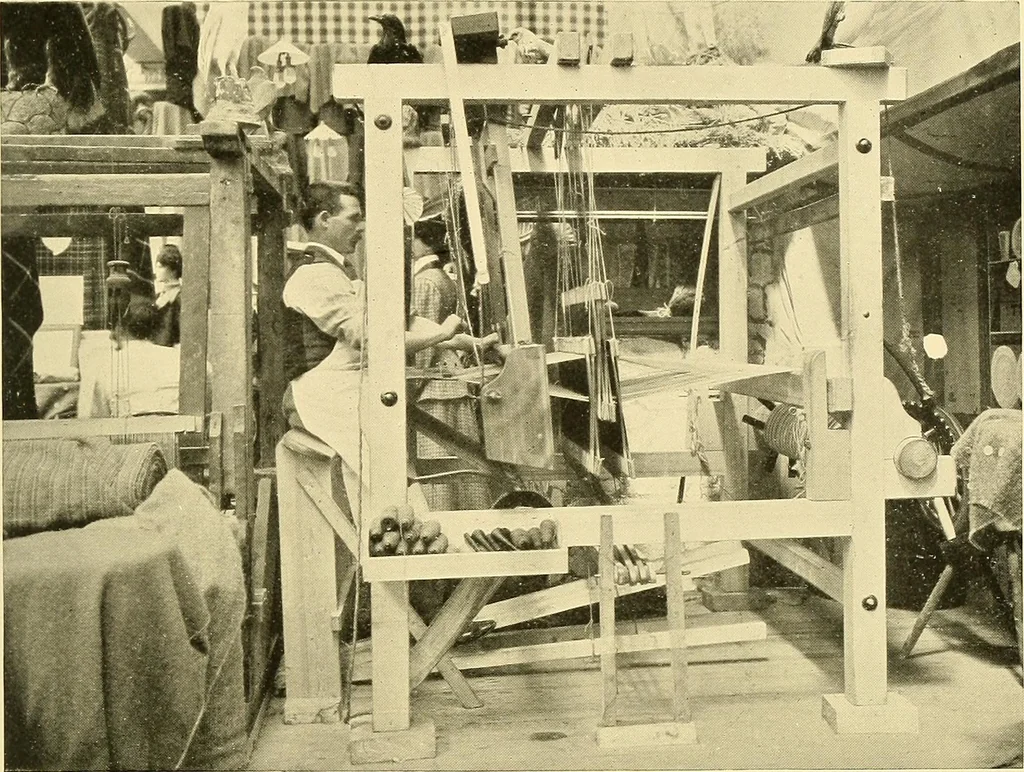 An illustration from The textile industries : a practical guide to fibres, yarns & fabrics in every branch of textile manufacture, including preparation of fibres, spinning, doubling, designing, weaving, bleaching, printing, dyeing and finishing, 1910, leaf 150