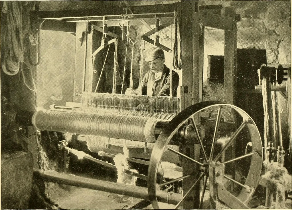An illustration from The textile industries : a practical guide to fibres, yarns & fabrics in every branch of textile manufacture, including preparation of fibres, spinning, doubling, designing, weaving, bleaching, printing, dyeing and finishing, 1910, leaf 150