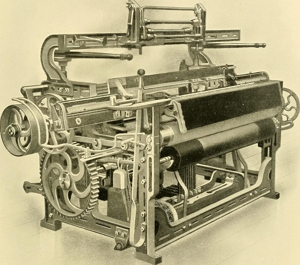 An illustration from The textile industries : a practical guide to fibres, yarns & fabrics in every branch of textile manufacture, including preparation of fibres, spinning, doubling, designing, weaving, bleaching, printing, dyeing and finishing, 1910, leaf 222