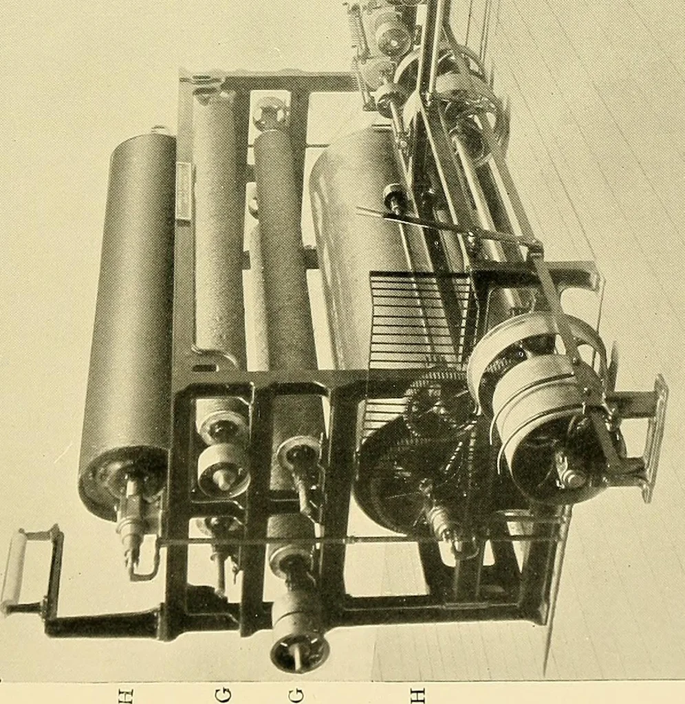 An illustration from The textile industries : a practical guide to fibres, yarns & fabrics in every branch of textile manufacture, including preparation of fibres, spinning, doubling, designing, weaving, bleaching, printing, dyeing and finishing, 1910, leaf 30