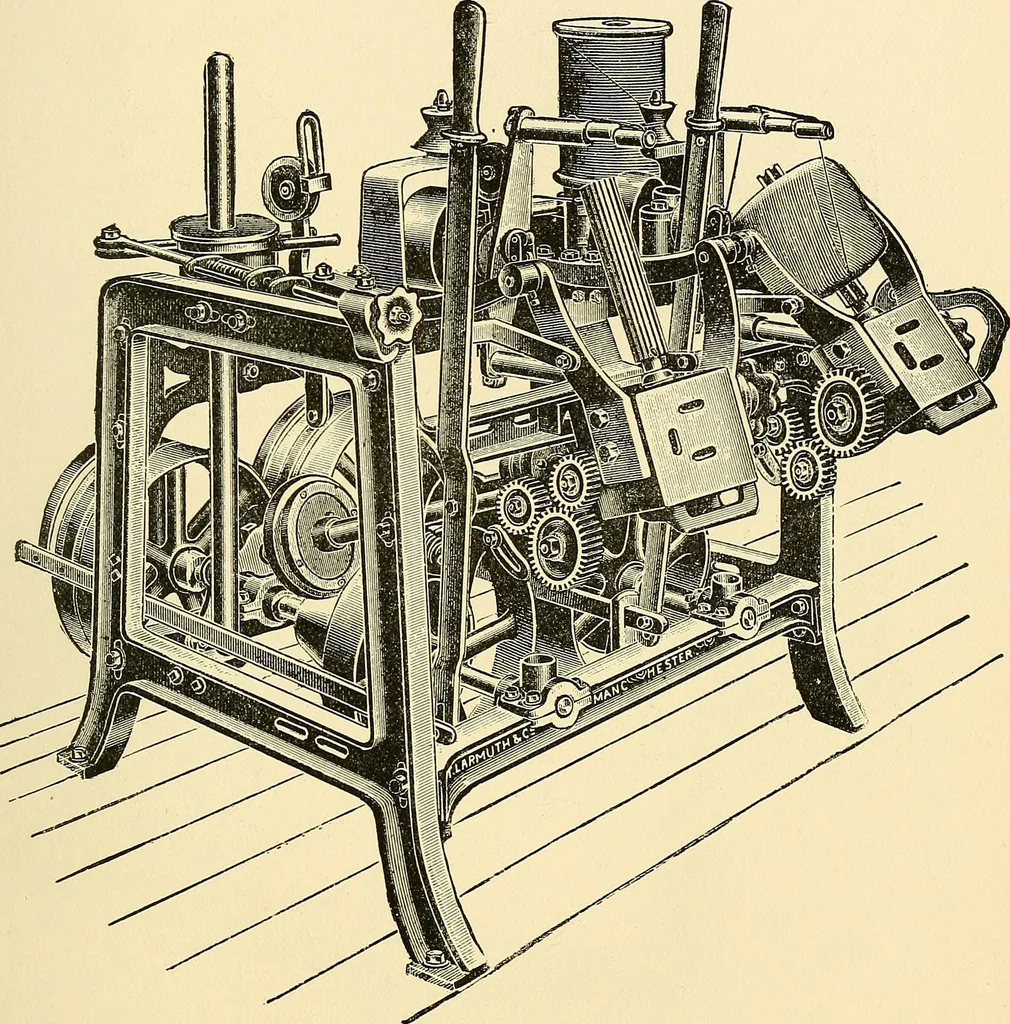An illustration from The textile industries : a practical guide to fibres, yarns & fabrics in every branch of textile manufacture, including preparation of fibres, spinning, doubling, designing, weaving, bleaching, printing, dyeing and finishing, 1910, leaf 32