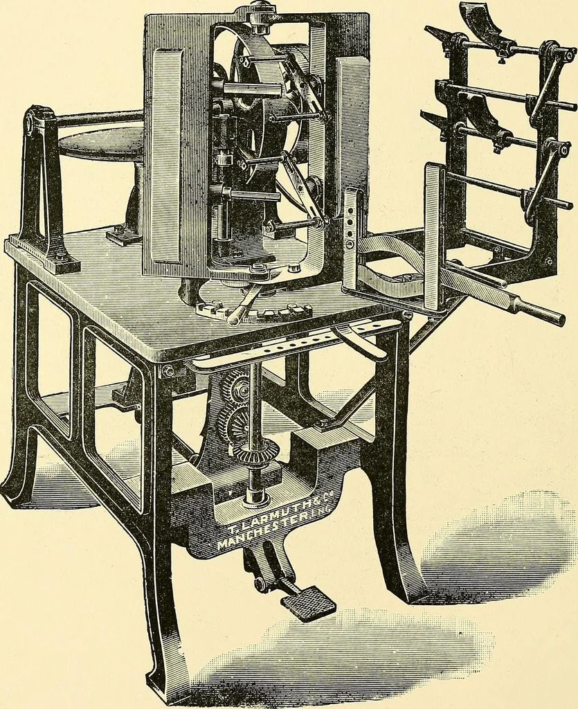 An illustration from The textile industries : a practical guide to fibres, yarns & fabrics in every branch of textile manufacture, including preparation of fibres, spinning, doubling, designing, weaving, bleaching, printing, dyeing and finishing, 1910, leaf 33
