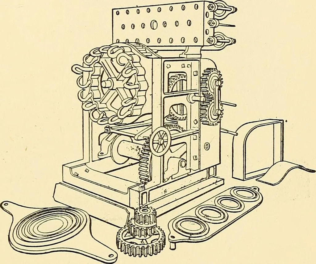 An illustration from The textile industries : a practical guide to fibres, yarns & fabrics in every branch of textile manufacture, including preparation of fibres, spinning, doubling, designing, weaving, bleaching, printing, dyeing and finishing, 1910, leaf 36
